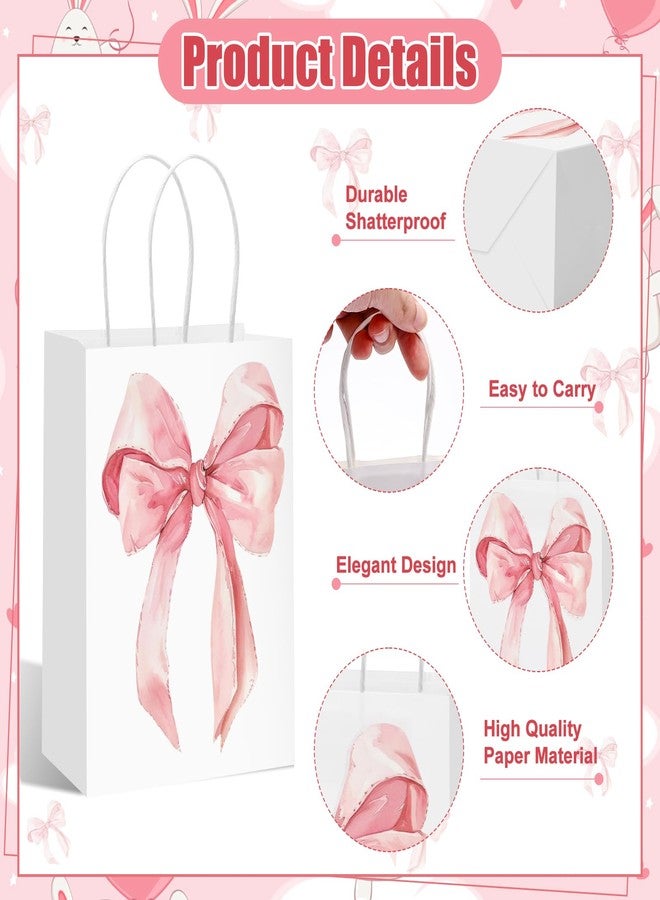 Draupnir 12PCS Coquette Pink Bow Paper Gift Bags, Party Favor Bags, Pink Goodie Bags for Birthday&Bachelorette Party Decoration Coquette Bow Gift Pouches with Handles 8.3x5.9x3.1 Inch - Image 5